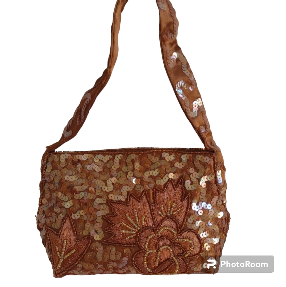 Beaded Bag Embroidered Brown Evening